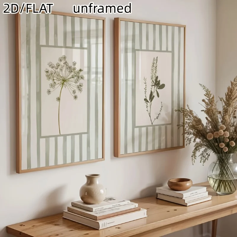 2 Pósters Decorativos de Pared con Diseño Floral Retro en Verde Salvia, Impresiones de Arte de Pared con Plantas de Estilo Rústico sin Marco para Decoración de Dormitorio y Sala de Estar