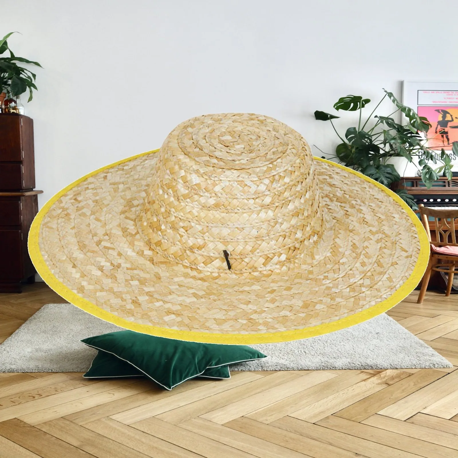 Summer Cowboy Woven Hat Breathable Lightweight Functional with Drawstring Multipurpose for Camping Stylish