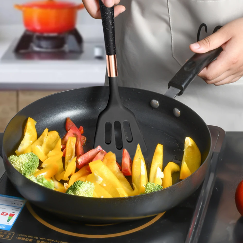 Good Quality Silicone Kitchen Utensils Set Rose Gold Plated Handle Cooking Tool Non-stick Heat Resistant Kitchenware Accessories