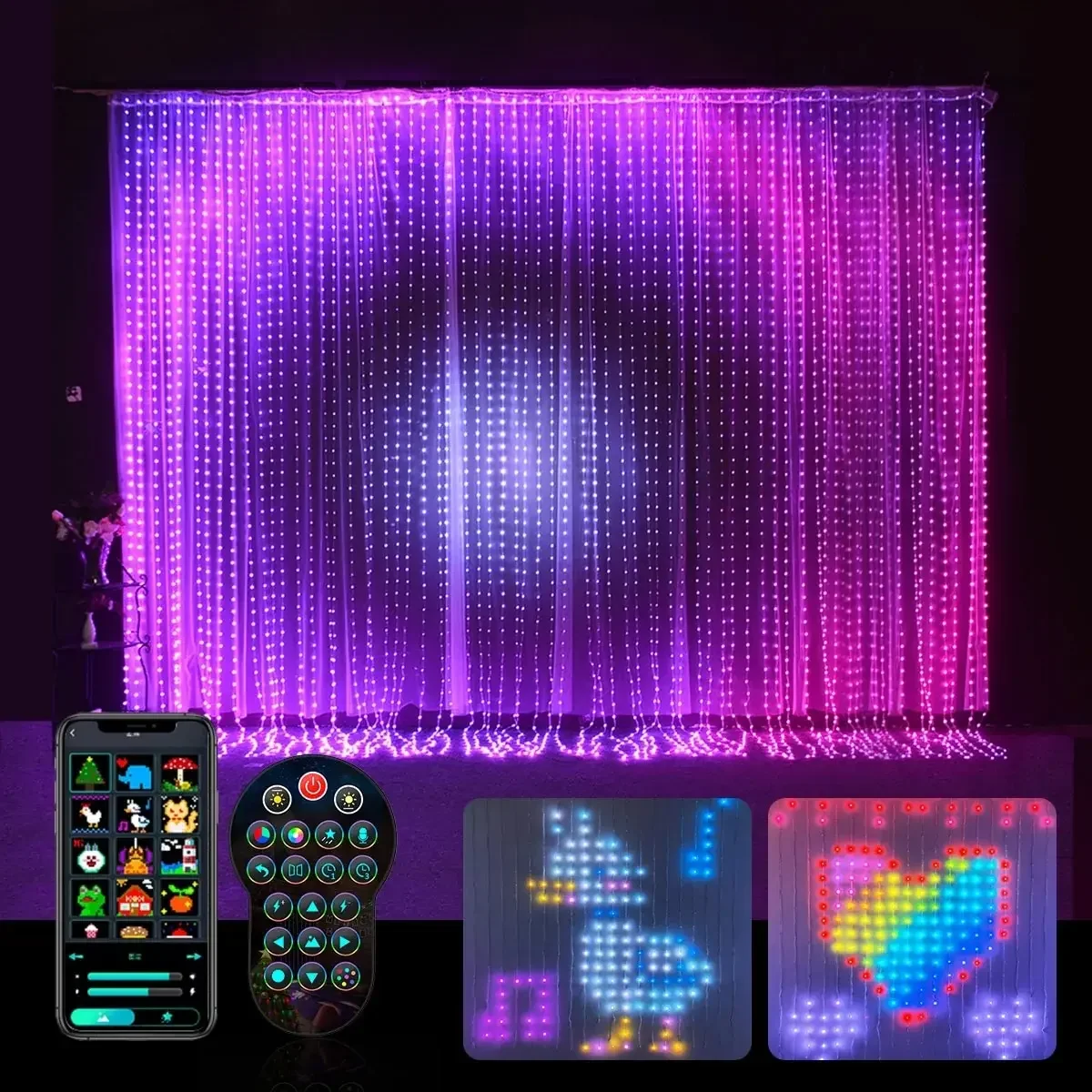 400LEDs Smart App Curtain Lights LED String Light Fairy Light DIY Programmable Pattern And Text Christmas Wedding Bedroom Decor