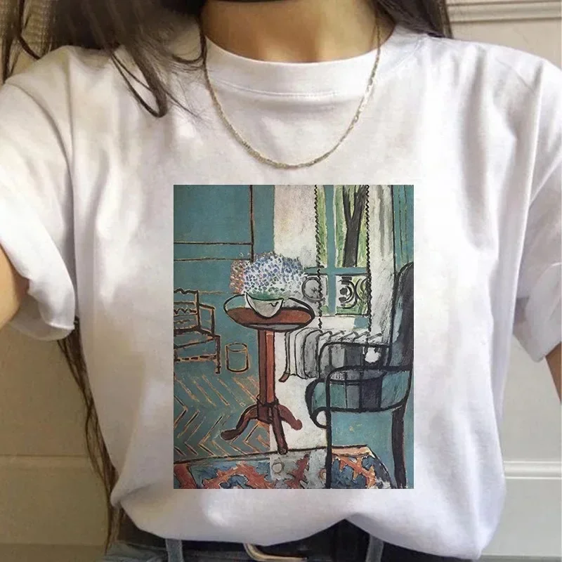 Women Short Sleeve T Shirt Vintage Interior Oil Painting Art Print Aesthetic Retro Art Lover Casual Graphic Tee Top Harajuku