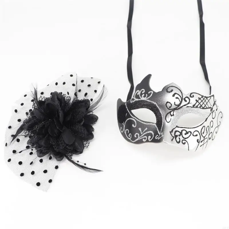 

Flower Decoration Masquerade Mask Half Face Mask Halloween Party Mask Feathered Masquerade Eyewears For Women Cosplay