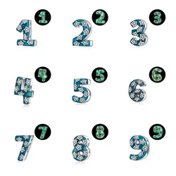 European S925 Sterling Silver AAA CZ Number 0-9 Noctilucent DIY Charms Bead Fit PNR Original Bracelet Jewelry For Women