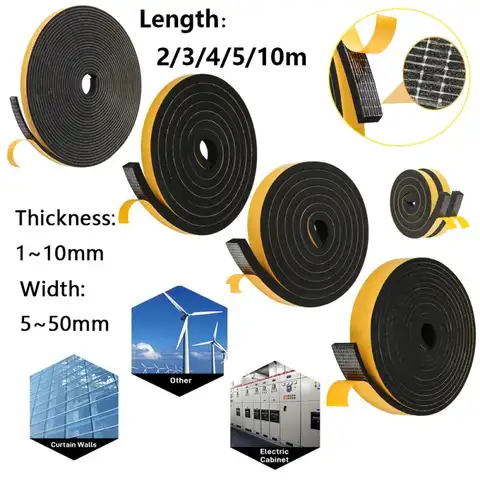 1pc 길이 10 ~ 2 미터 검정색 고무 자체 접착 스폰지 씰 스트립 폭 5 ~ 50mm 두께 1 ~ 10mm EVA 폼 충돌 방지 씰 가스켓