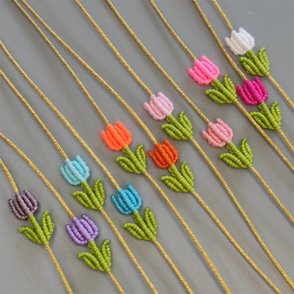 Handgefertigtes Gestricktes Tulpen-Armband für Kinder Verstellbares Glücksarmband Geflochtenes Kleines Blumenarmband für Frauen Beste Freundin Charm Einfaches Freundschaftsgeschenk – Detail 6