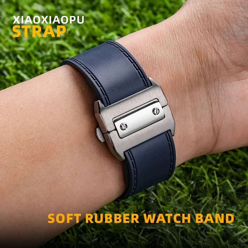 

23mm 25mm Rubber Strap for Cartier Santos Series Watchband Men's Fashion Watch Accessories