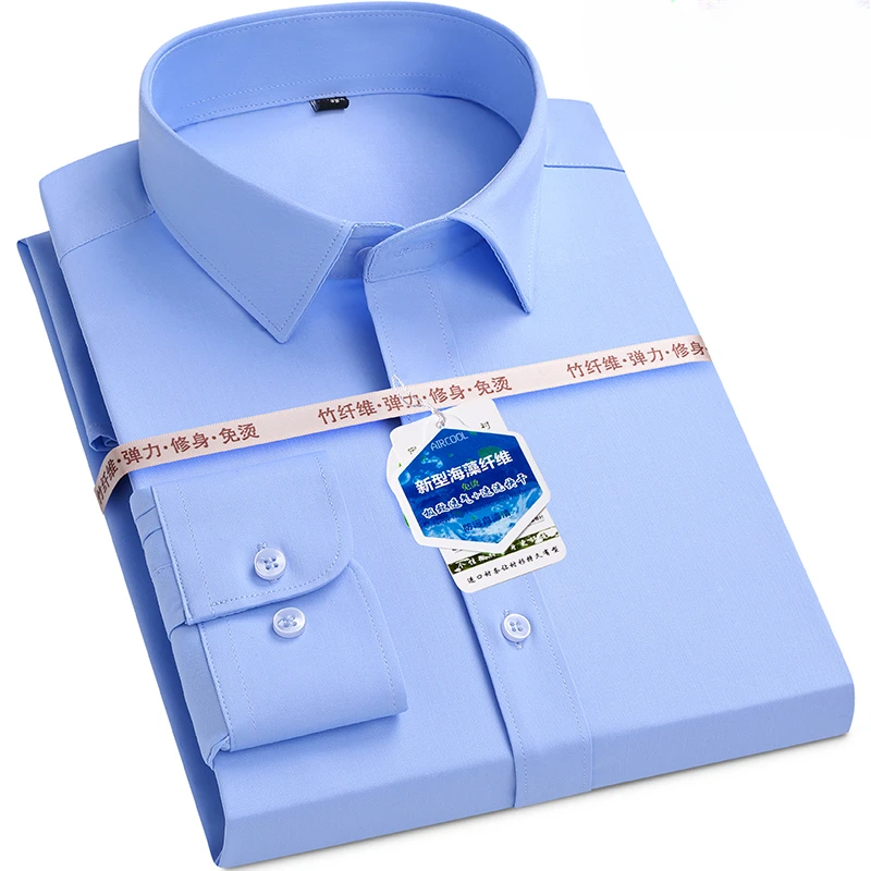 

New Alginate fiber 8XL Easy Care White Shirt Men Long Sleeve Slim Fit Shirts for Man 3xl Men's Shirt Long Sleeve Casual Business