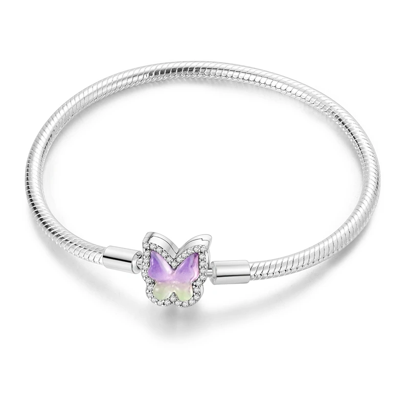 

Unique 925 Sterling Silver Dreamy Purple Glow In The Dark Butterfly Snake Bone Bracelet For Women's Camping Jewelry Accessories