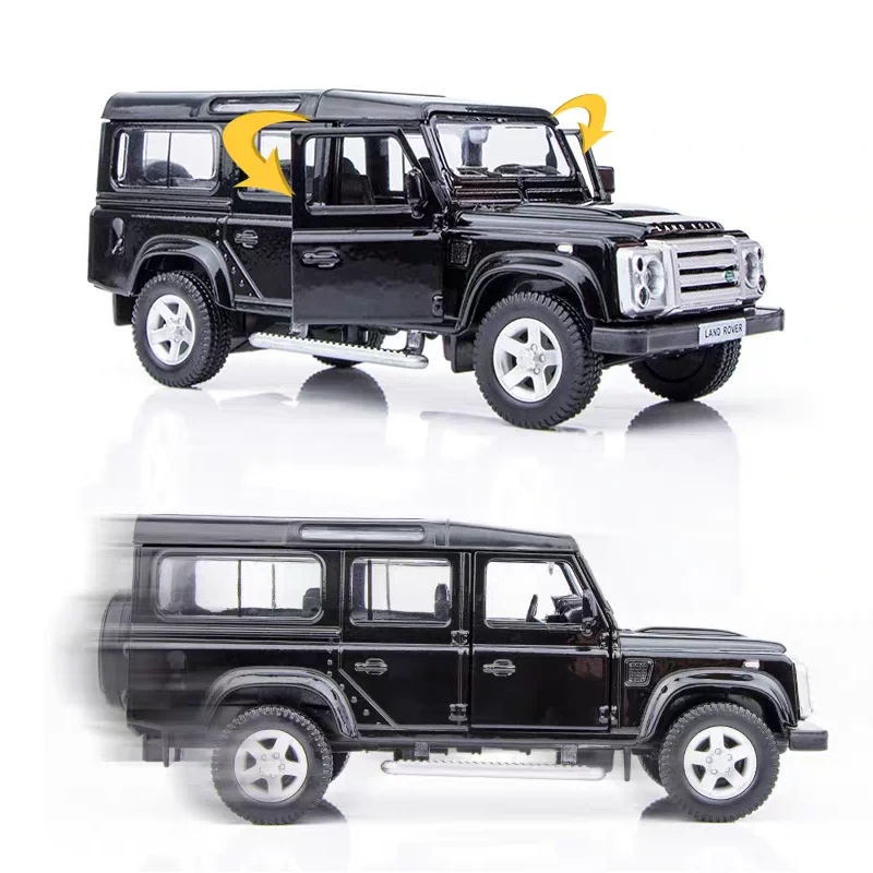 Simulación Diecast y vehículo de juguete Land Rover Defender SUV todoterreno grande RMZ city 1:36 coche en miniatura de aleación extraíble y puertas abiertas