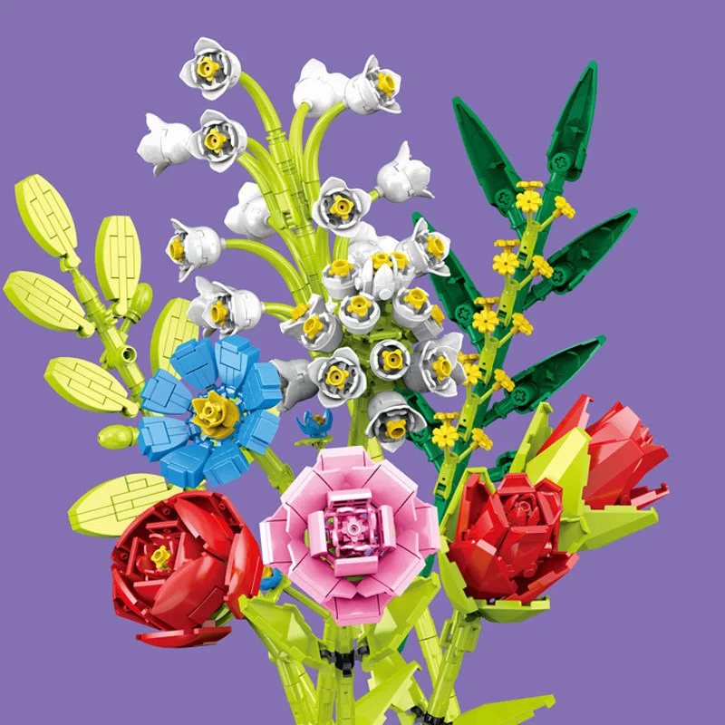 

Вечный цветочный букет, модель микро строительного блока, сделай сам, розовый кирпич, домашний стол, украшение для растения, кирпич, подарок для девочки, детская игрушка