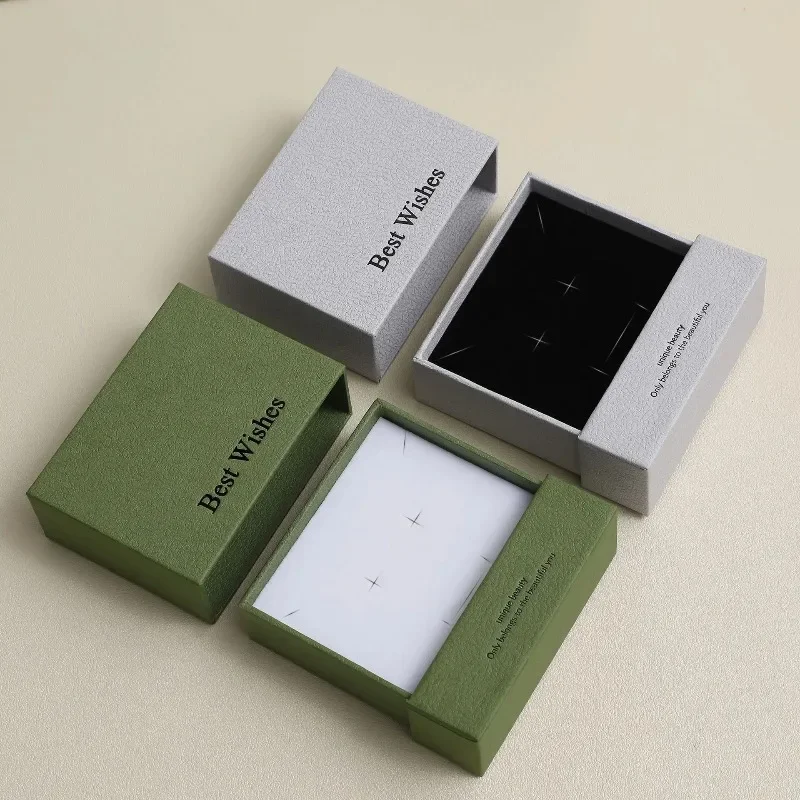 10pcsFree Custom Mini Jewelry Packaging Box Paper Drawer Sponge Inside Ring Necklace Storage Christmas Gift Case Earing Card Bag