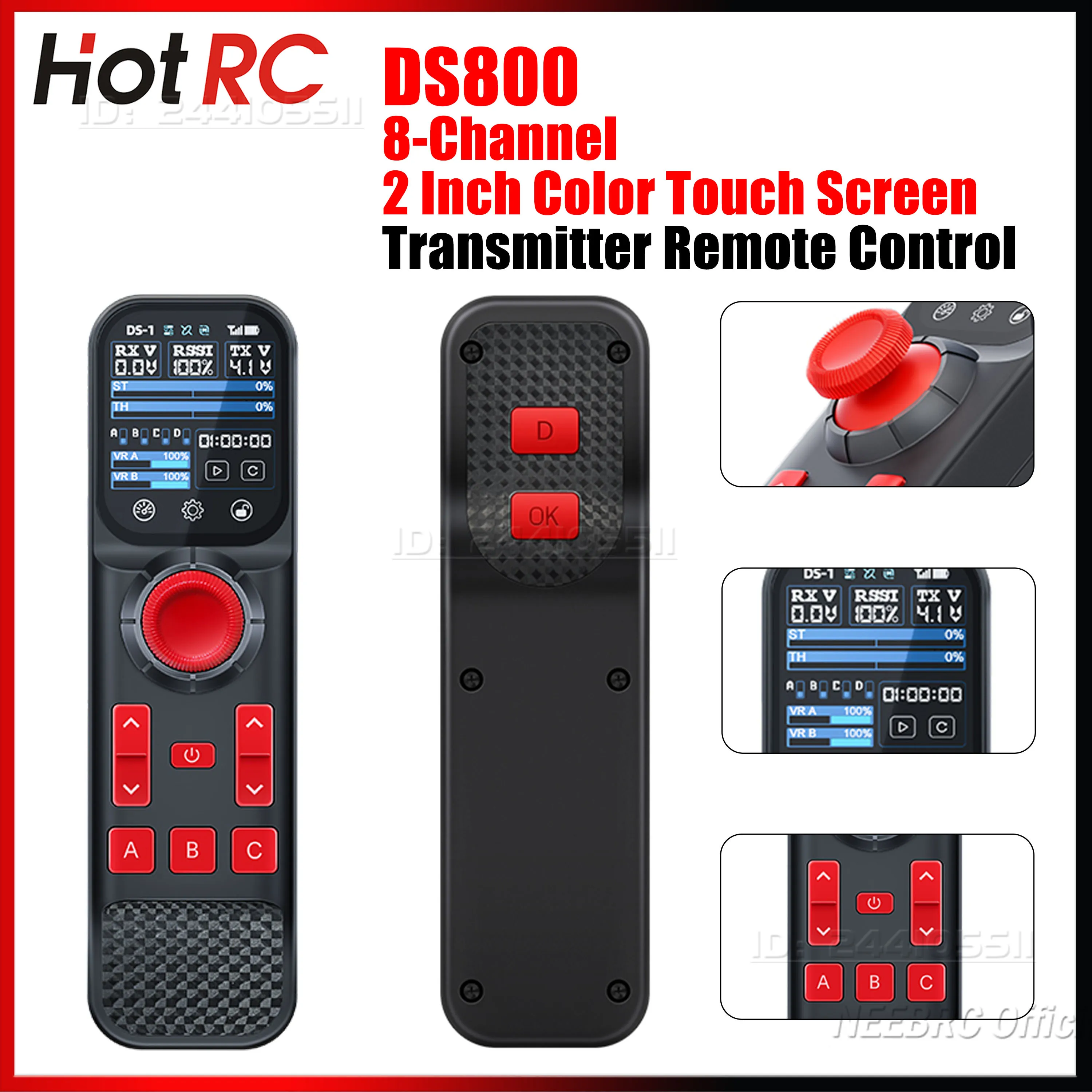 HOTRC DS800 8-Channel 2 Inch Color Touch Screen Extra-long Standby Transmitter Remote Control with Fixed Speed for Car Ship Tank