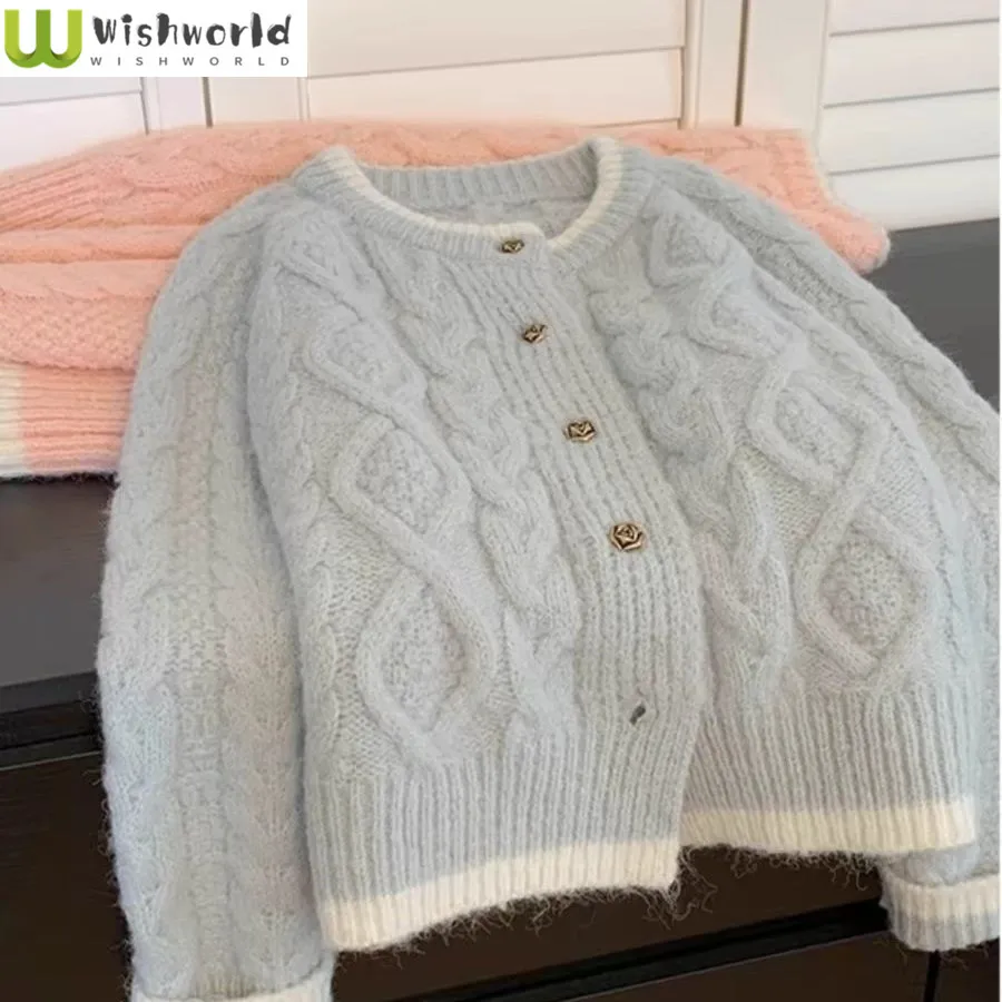 Spring and Autumn New Sweater Knitted Cardigan Coat Women's Soft Glutinous Milk Fufu Long Sleeve Top Coat Women's Wear