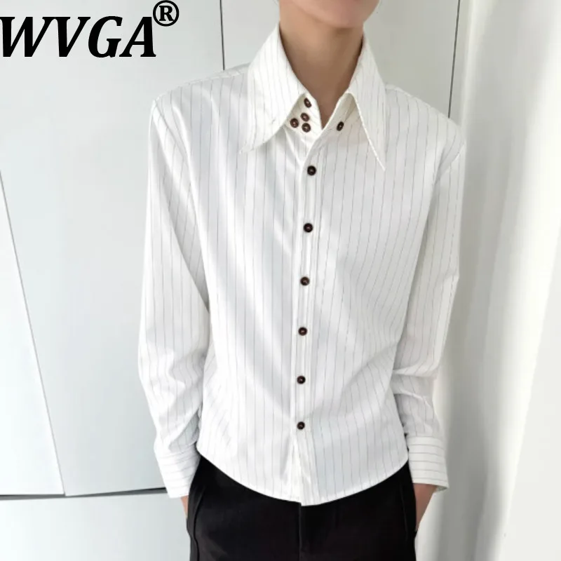 WVGA Spring Autumn New Man High Street Striped Multi-Button Long Sleeve Shirt Niche Chic Casual Turn-Down Collar Tops Ins W21923
