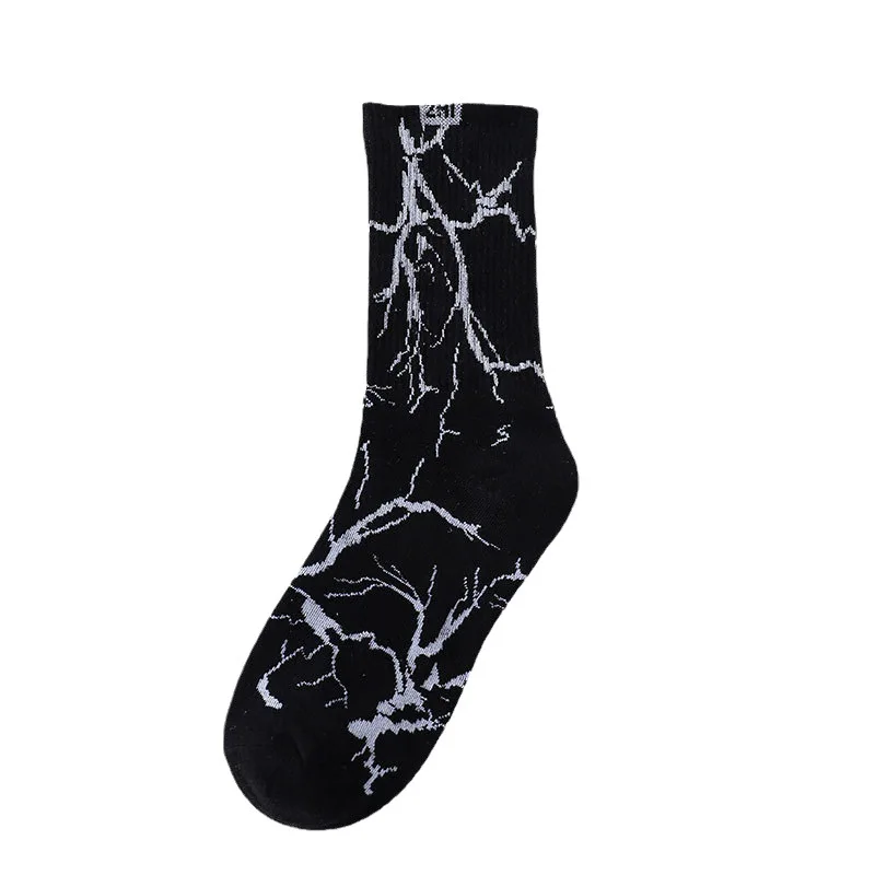 1/5 Pairs Spring and Autumn Fashion New Trend Lightning Street Men's Long Socks Casual and Comfortable Sports Men's Socks 2025