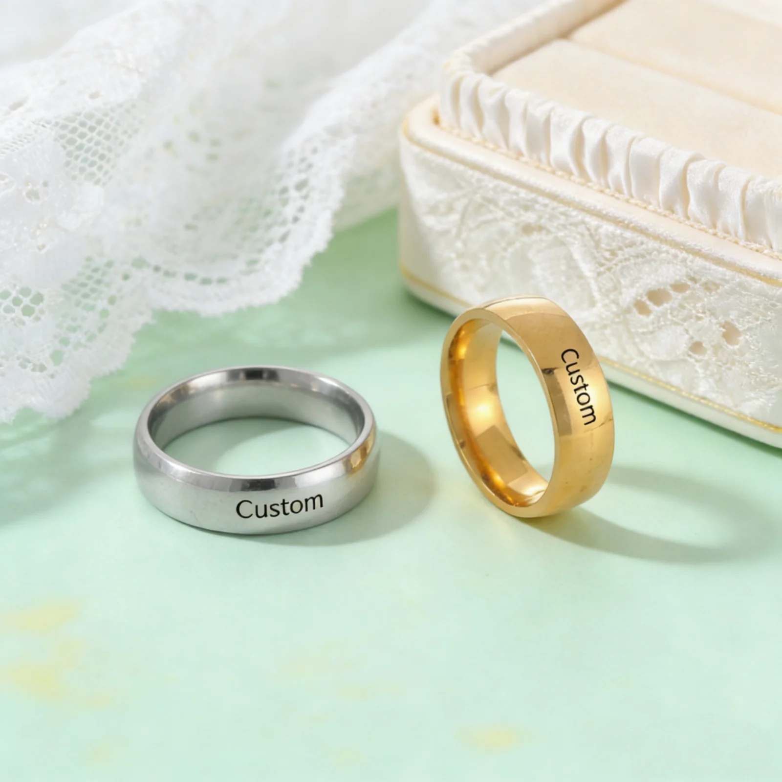 Customized Name Text Pure Smooth Surface Ring Stainless Steel 3.5mm/6mm Width Personalized Couple Ring Valentine's Day Gift