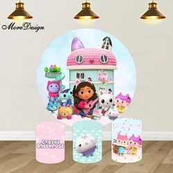 Gabby Dollhouse Photo Backdrop Girls 1st Birthday Party Cute Dolls Cats Round & Cylinder Covers Photography Background