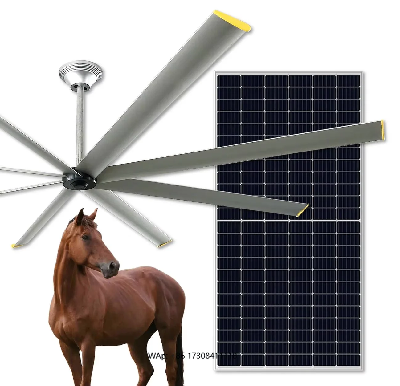 

555W Solar Panel Industrial Ceiling Fan Commercial 10ft Aluminum Alloy Blades 5-Year Warranty Cooling System for Animal