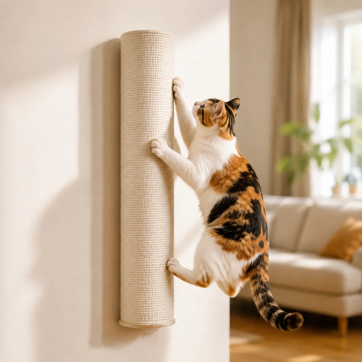 1 Piece Cat Scratching Post Natural Sisal Rope for Indoor Room Stable Wall Mounted Climbing Tower Durable