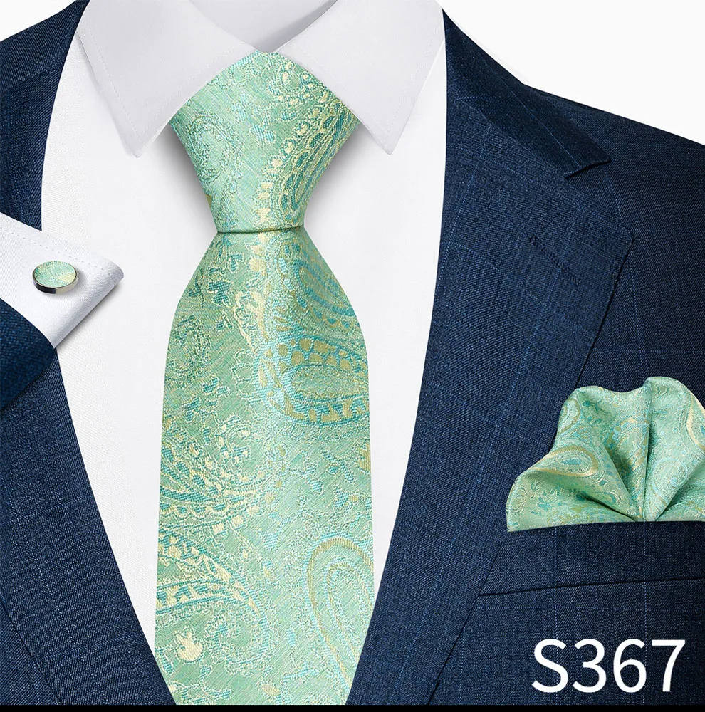 Luxusmarke, 8 cm, Krawatten-Einschubtaschentücher und Manschettenknöpfe-Set für Herren, goldenes Paisley-Muster, Geburtstagsgeschenk, Krawatten- und Anzugaccessoires, passend für Partys. – Detail 17