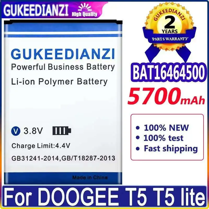 

High Performance BAT16464500 Mobile Phone Battery 5700Mah Compatibility For Doogee T5 Lite