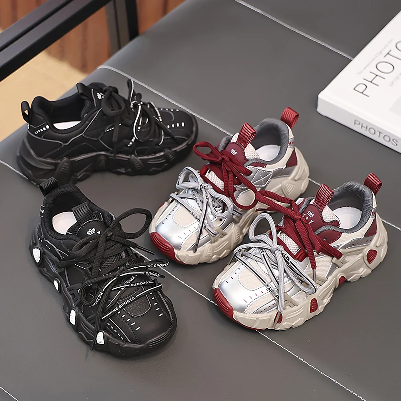 

Kids Sports Shoes Thick Soft Sole Students Running Shoes Handsome Fashion 2025 New Fashion Boys Girls Versatile Non-slip Sneaker