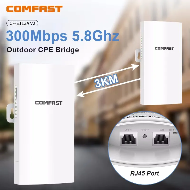 NEWFAST Ponte WiFi Esterno 5,8GHz 300Mbps Con Antenna 11dBi, Copertura Fino A 3km – Ideale Per Sorveglianza E Collegamento Edifici (confezione Da 2)