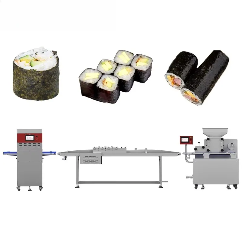 Automatic Sushi Roll Making Machine with Seaweed Auto Rice Spreading and Cutting System