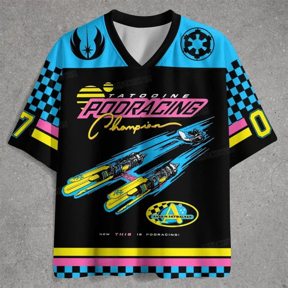 Camiseta de malla con estampado de Anakin Skywalker de Star Wars Tatooine Podracing 07, estilo retro, de ciencia ficción, para carreras, informal, estilo urbano, 2026
