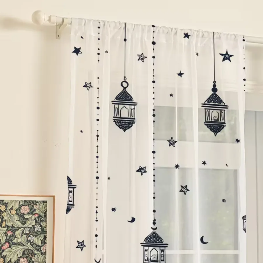 2PCS Digital Print Sheer Curtains, Deep Blue Star Light, Mysterious Celestial Night Sky for Bedroom Living Room Home Decor - view 4