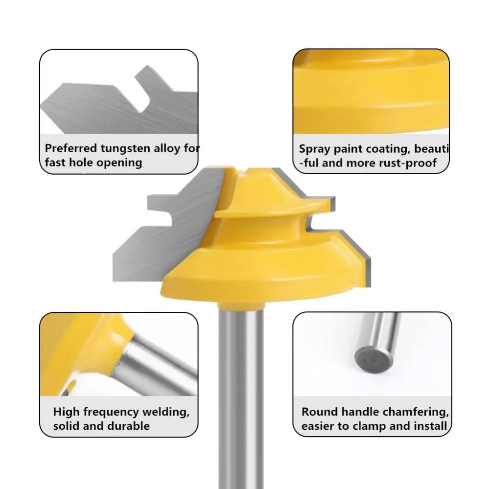45 Degree C3 Micro 8mm x 1-3/8inch T Shaped Router Bit for Wood Working Carpentry 8mm Shank Tongue Groove Router Bit