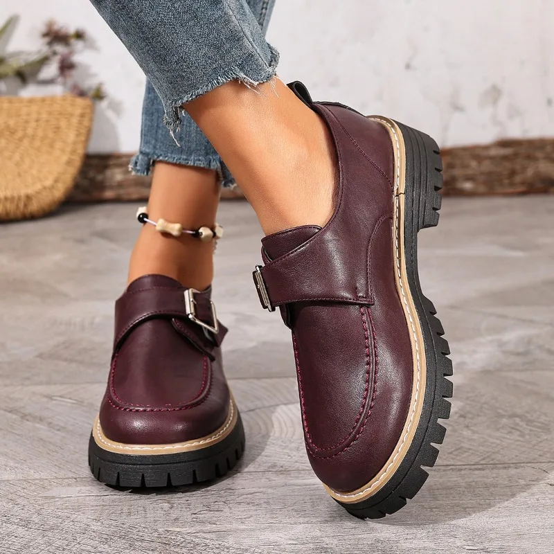 Chaussures décontractées pour femmes, grande taille, talon bloc, plateforme, antidérapantes, paresseuses, simples, nouvelle collection automne 2025