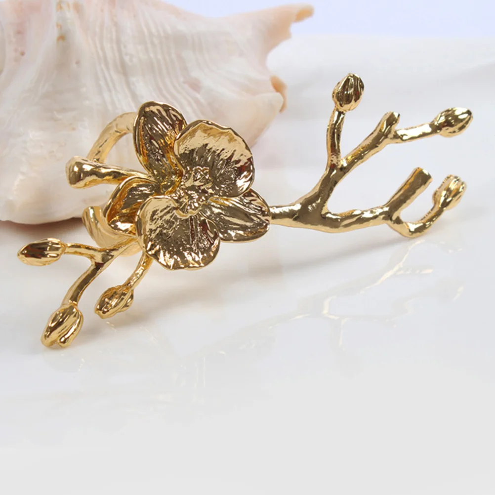 1pc Napkin Ring Holder Buckle Clamp Plum Flower Shape Design for Wedding Party Birthday (Golden) Flower Napkin Rings