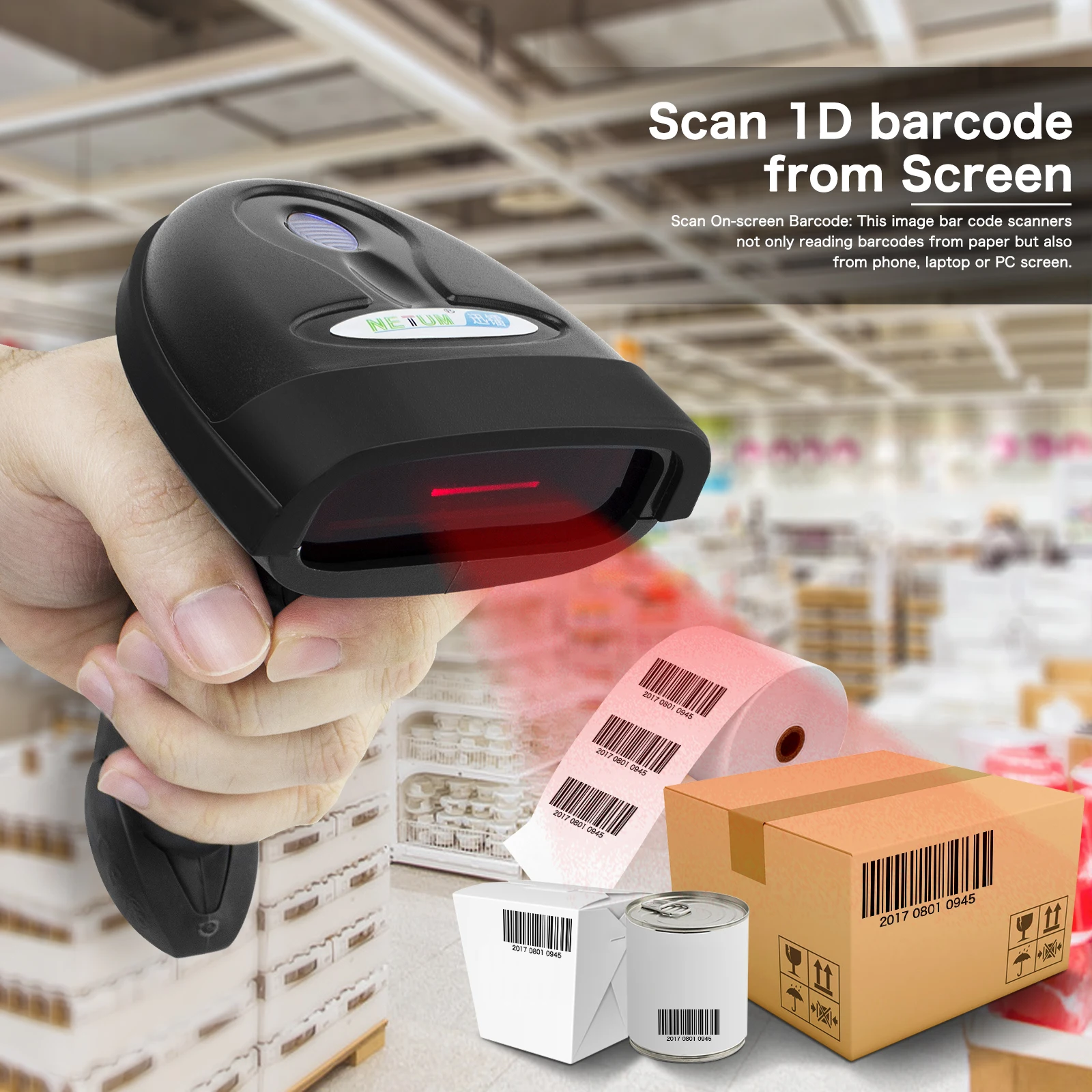 

Barcode Scanner, Handheld 1D Bar Code Scanner Reader with USB Cable for I-Phone, Android, PC