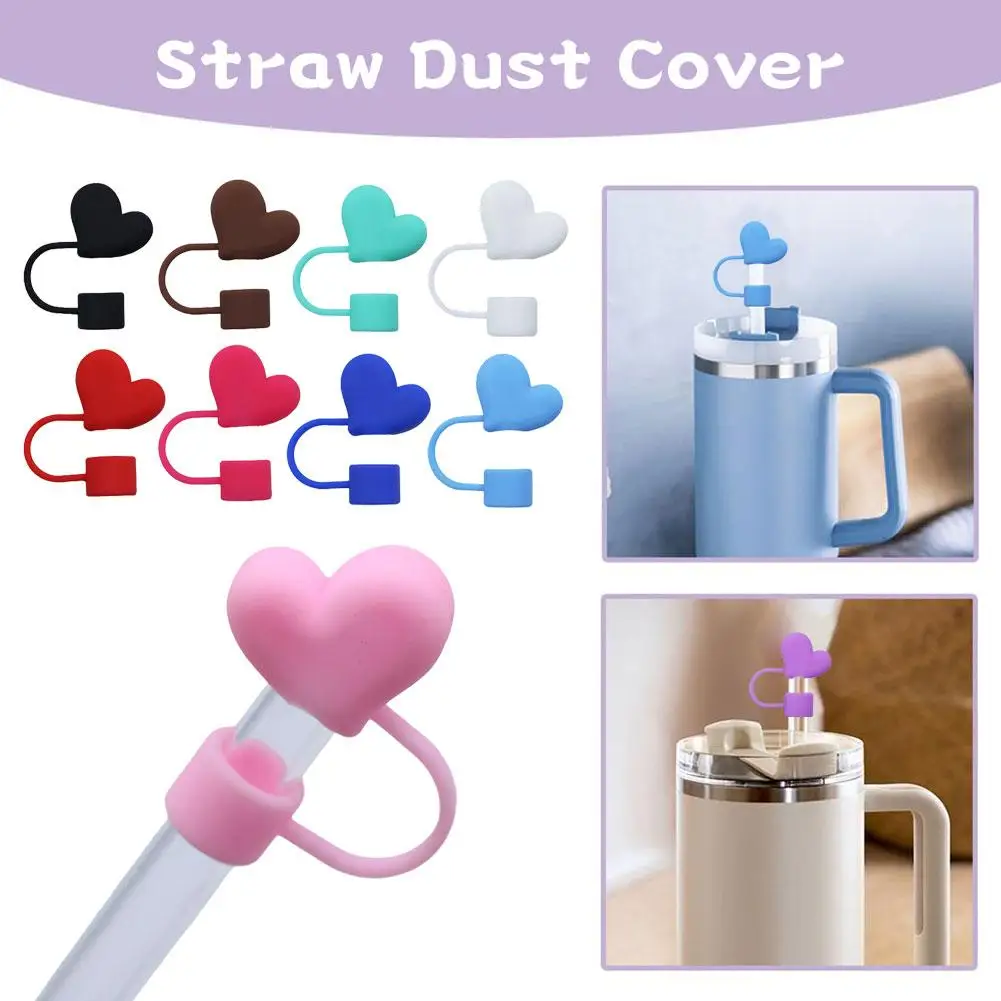 Tapa de cubierta de paja de amor, adornos de paja de silicona reutilizables para taza, cubierta de pajitas a prueba de fugas y polvo para accesorios de vaso N6s2