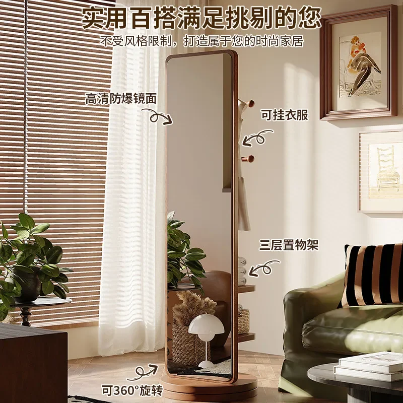 for Full Length Mirror Floor to Ceiling Household Girls Bedroom with Coat Rack Integrated Rotatable Mobile Large Fitting