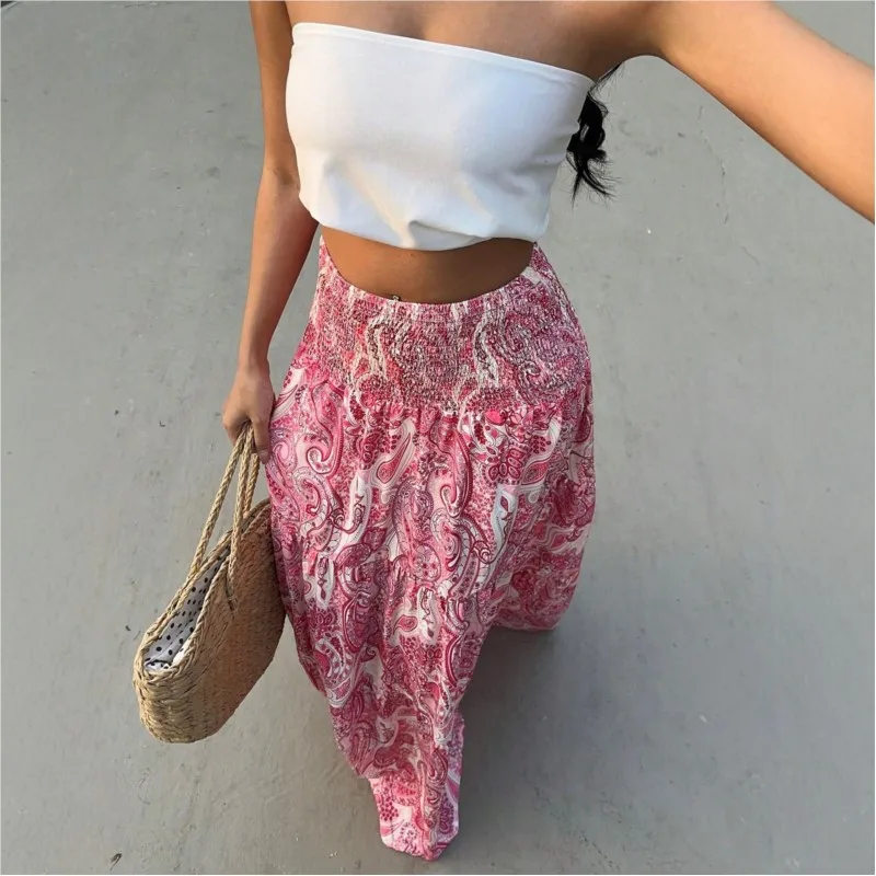 

Casual Vacation Print Women Skirt 2026 Summer Loose Stretchy Waist Long Maxi Skirt Streetwear Beach holiday Y2k