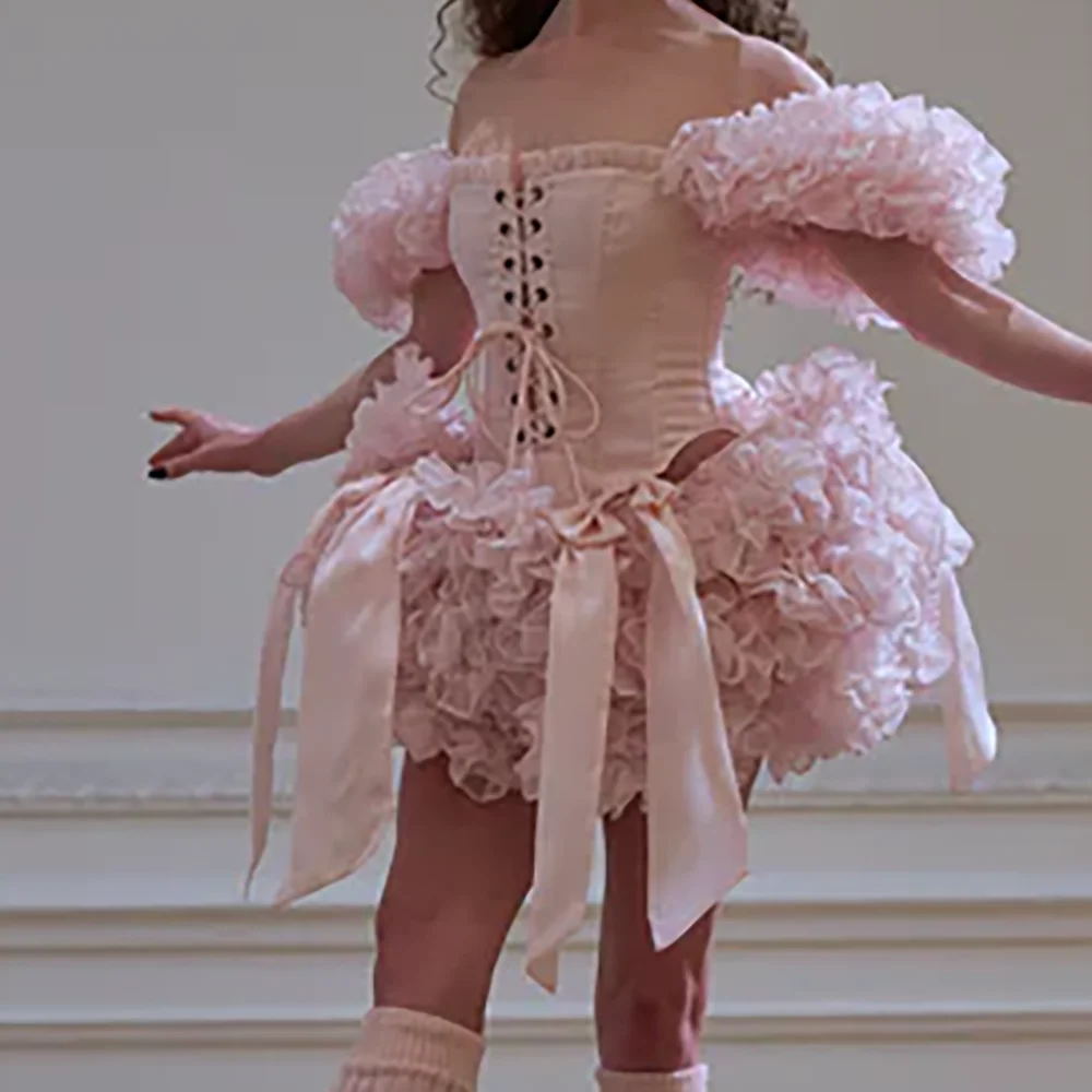 خمر الوردي الدانتيل يصل تول Ruched القوس ألف خط فساتين السهرة الرسمية حفلة عيد ميلاد فساتين حفلات مخصصة #3