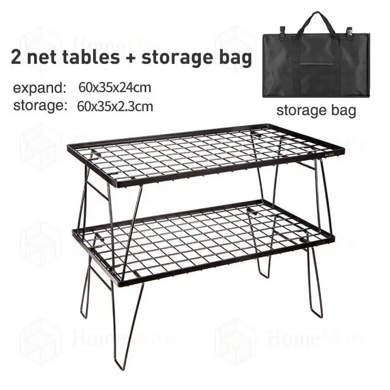 Outdoor Camping Bamboo Wood Folding Bbq Grill Table  Metal Mesh Folding Camping Iron Mesh Table