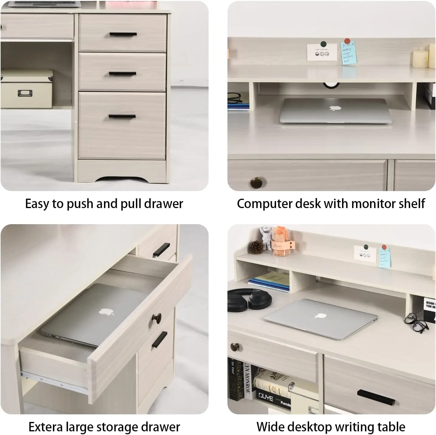 Mesa do computador com gavetas e Hutch, Farmhouse mesas Home Office, gavetas de armazenamento e sob a prateleira, PC Laptop Workstation