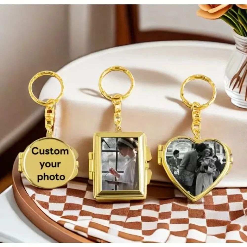 

Photo Custom Key Chain Double Sided Cosmetic Mirror Keychain Heart Metal Folding Keyring Makeup Mini Mirror Personalized Gift