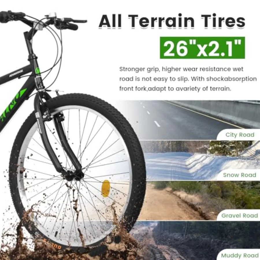 24 Inch Mountain Bike 21 Speeds Bicycle with Dual V-Brake High-Carbon Steel Frame Full Suspension MTB for Trail Commuter City B