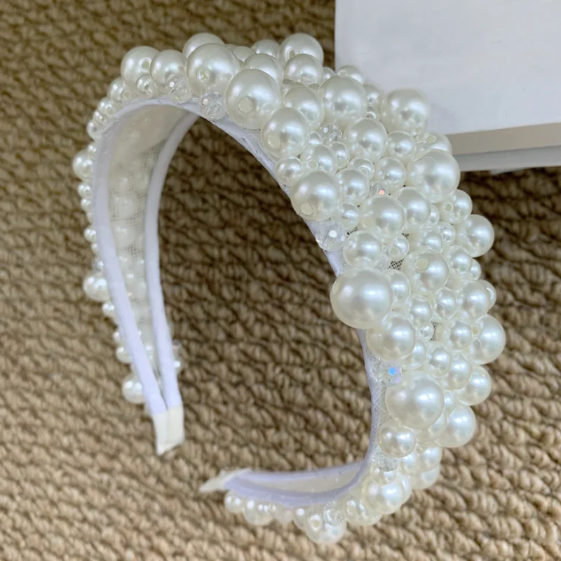 Baroque Pearl Headband Handmade Wide Hairbands Elegant Hair Hoop Headpiece Daily Party Hair Accessories Fashion Hair Clips