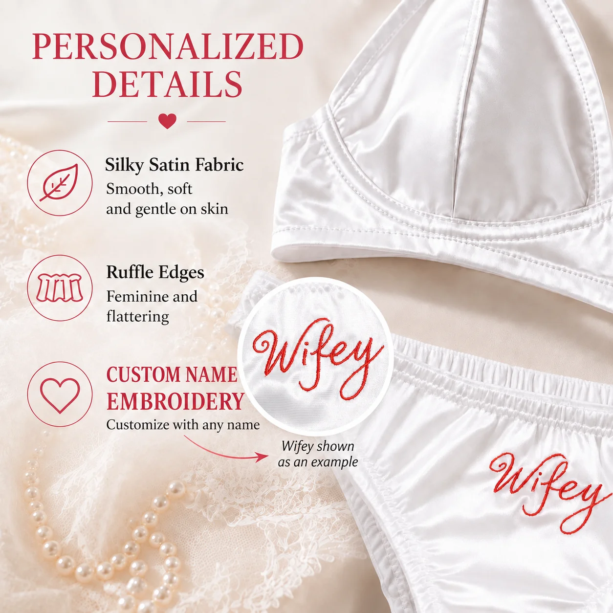 Personalized Name Embroidery Satin Bridal Lingerie Set for Women Custom Bra and Panties Wedding Honeymoon Bride Gift