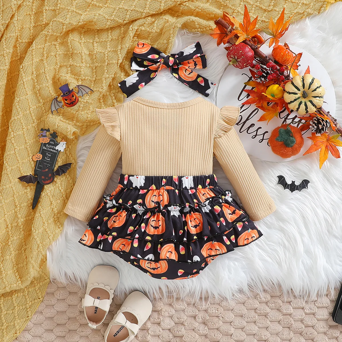 Girl One-piece Garment Autumn New 2024 Baby Long Sleeves Pumpkin Romper Casual Simple Fashion Sweet Korean Active Vintage cute