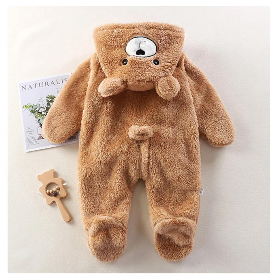 الوليد الحيوان زي نيسيي لينة الصوف الشتاء الدب الأرنب الباندا القدمين منامة مع غطاء محرك السيارة والأيدي المغطاة ملابس لطيف