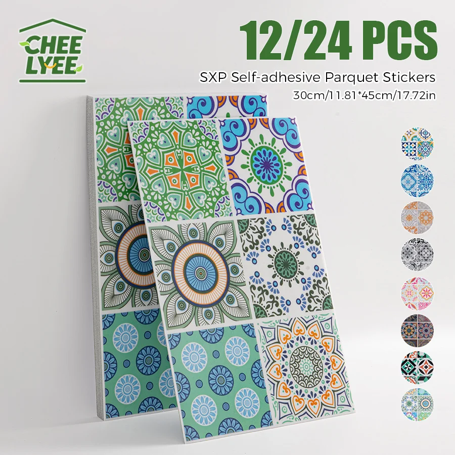 12/24 Pieces Sxp Self-Adhesive Wall Stickers, Self-Adhesive Mosaic Wall Stickers, Vintage French Mosaic Wall Stickers, Self-Adhesive Floor Stickers, Suitable for Home, Coffee Shops, Folk Customs, and Other Indoor Places
