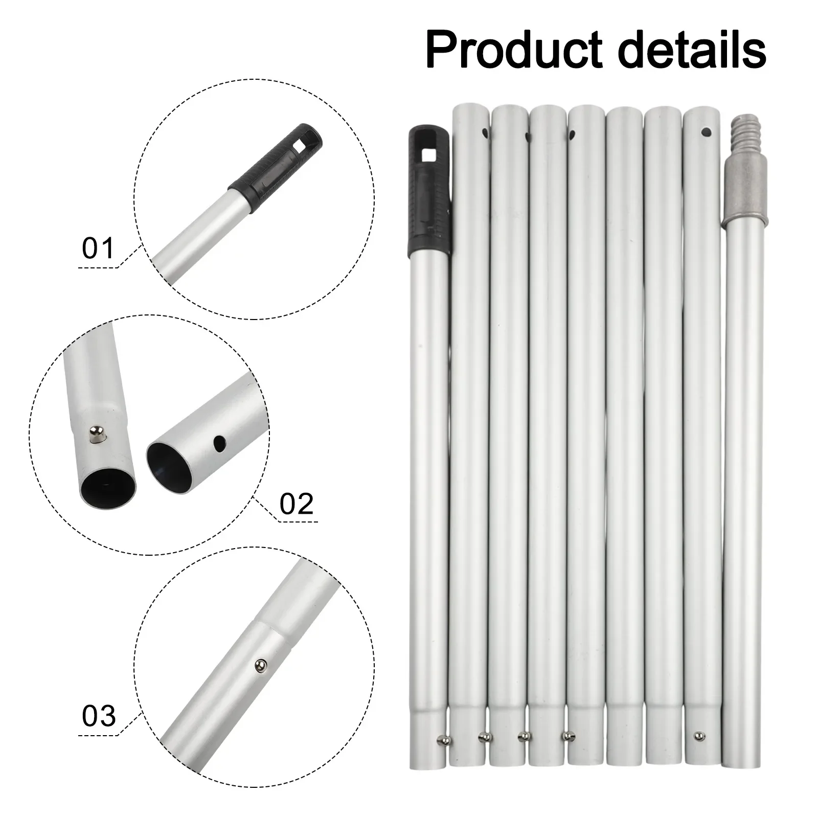For High Ceiling Cleaning Tool 12ft Aluminum Alloy Extension Pole with 9 Sections for Dusting and Hard to Reach Areas