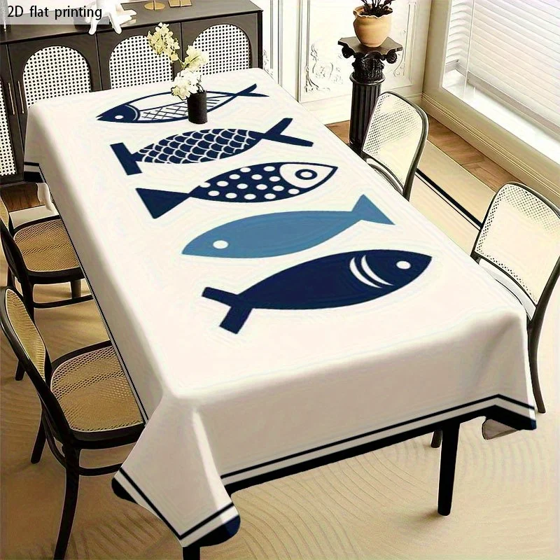 [JIT] 1pc Soft and fashionable 2D flat tablecloth, machine washable and easy to clean. Five simple fish-shaped patterns.