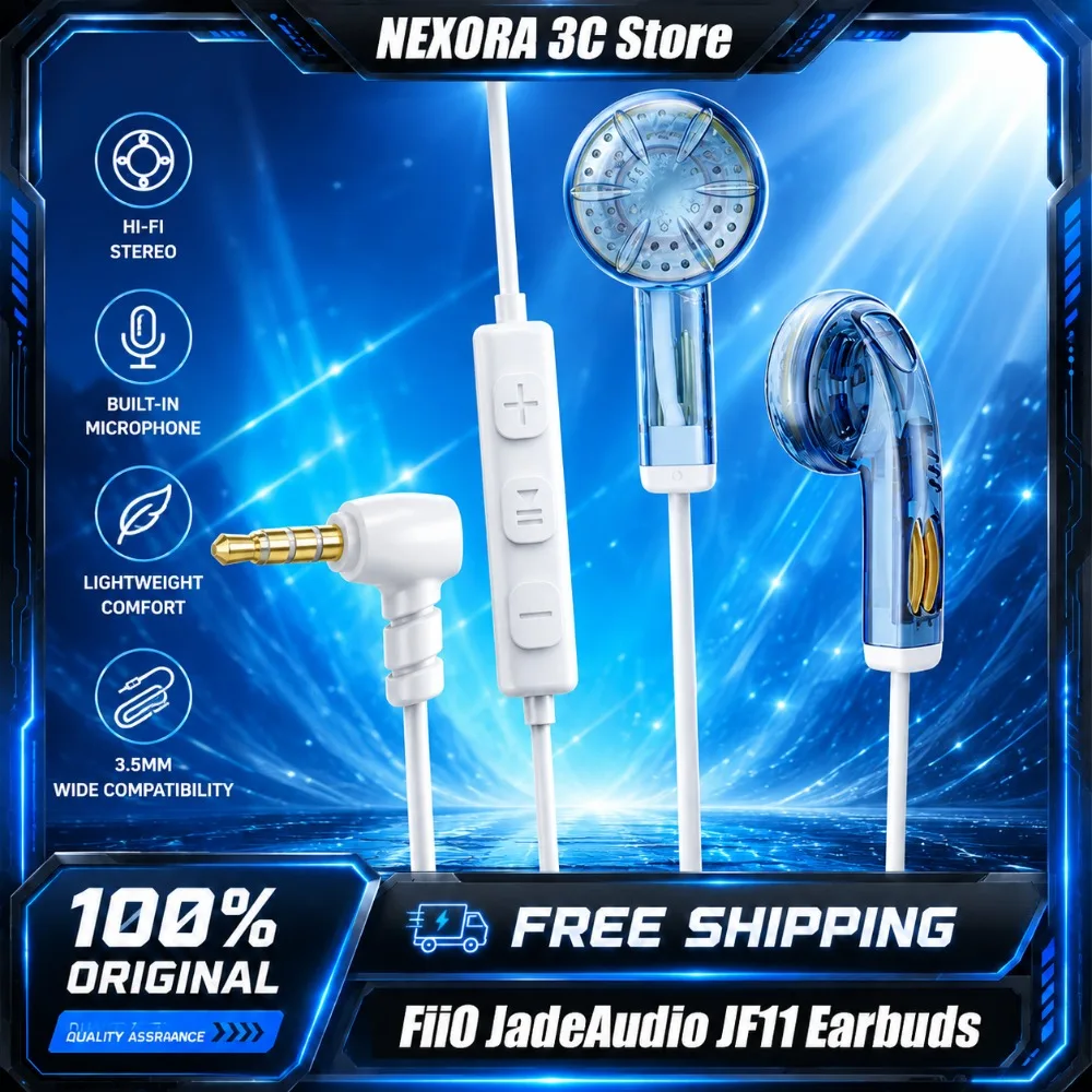 FiiO JadeAudio JF11 U Shaped Pipe Extended Bass Earbuds with HD Mic Inline Control HiFi Audio Wired Earphones for Game/PC/Phone